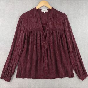 Cloth And Stone Leopard Print Button Down Blouse Burgundy Top Large